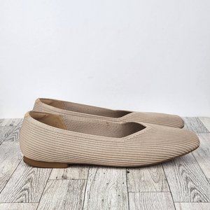 ARROMIC Flat Ballet Slipper Shoes Beige Women's Size 10W* Square Toe Ribbed Knit